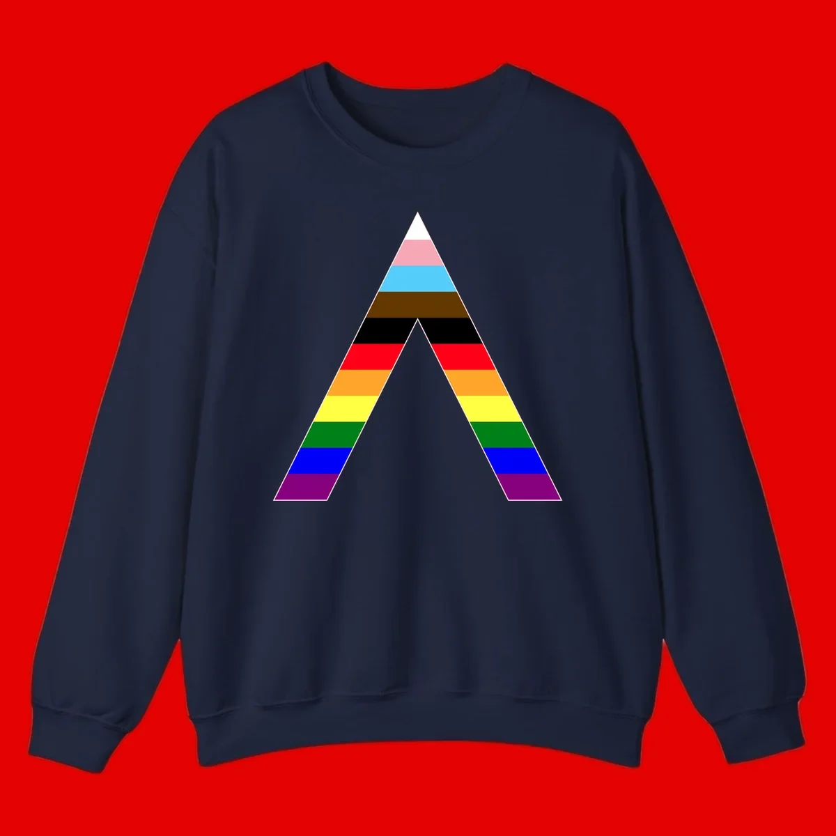 Rainbow pride pyramid with horizontal stripes in traditional pride colors and nested triangle cutout design
