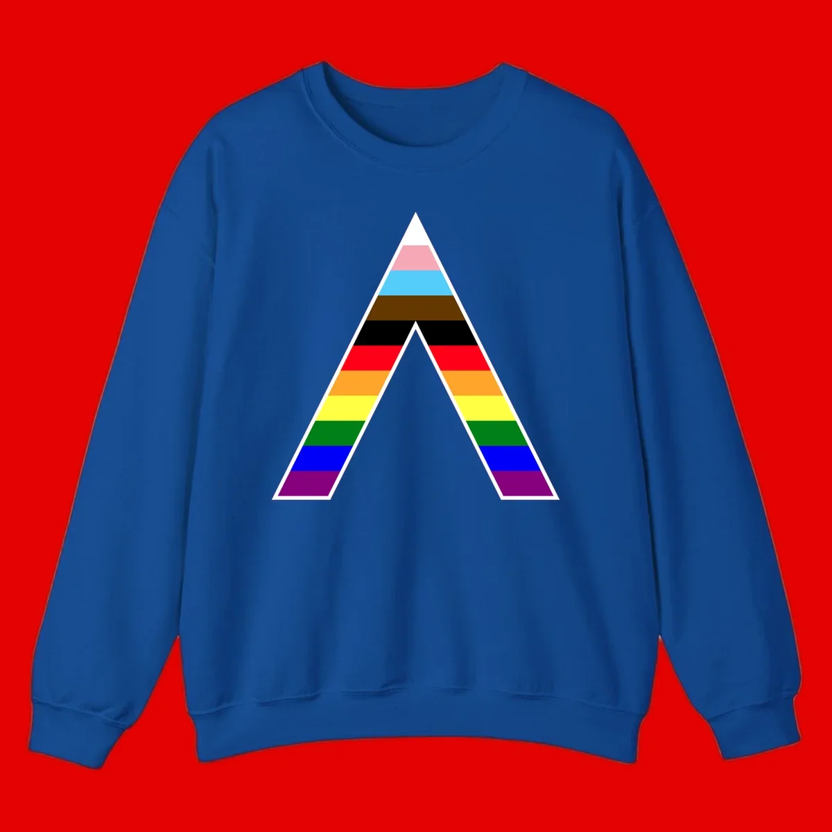 Geometric rainbow pride pyramid with horizontal color stripes and nested triangle cutout design