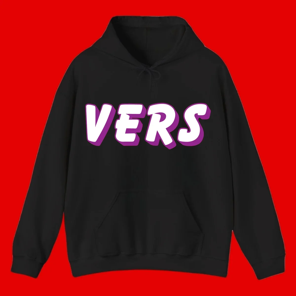 Bold purple and white 3D lettering spelling 'VERS' on gray background, vers pride statement design