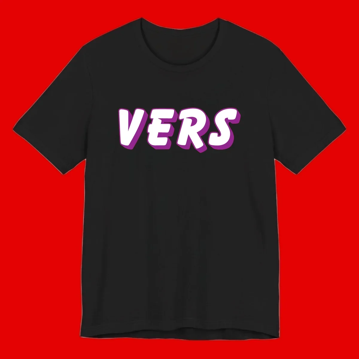 Bold purple and white 3D lettering spelling 'VERS' on gray background, vers pride statement design