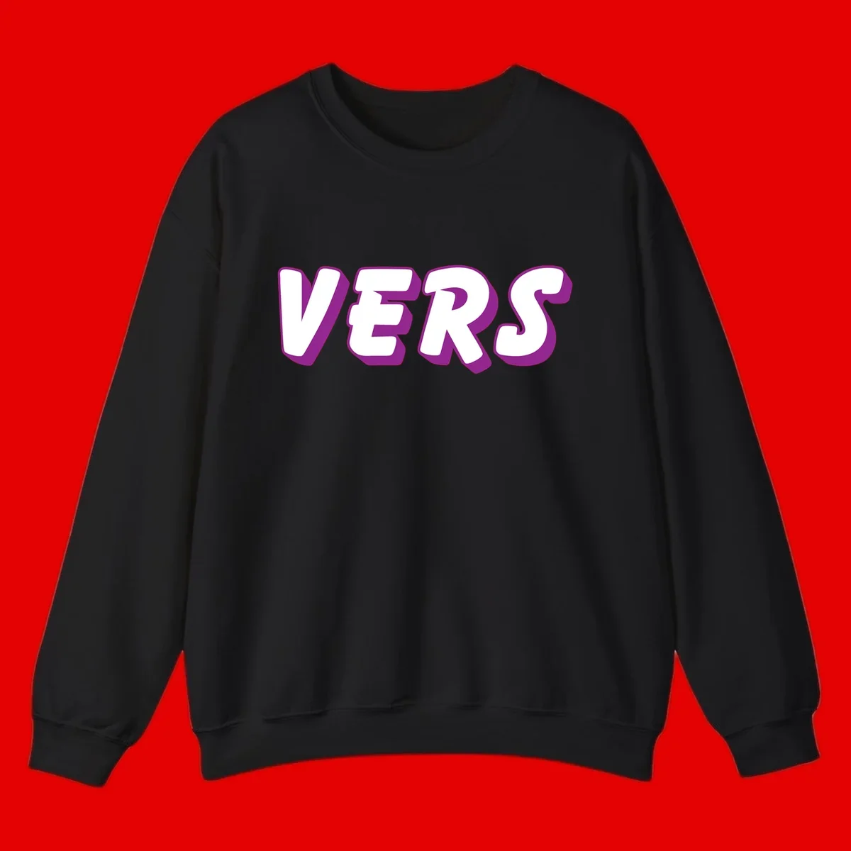 Bold purple and white 3D lettering spelling 'VERS' on gray background, vers pride statement design
