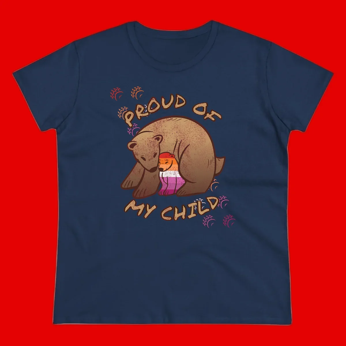 Brown bear proudly holding a sushi roll with pride flag stripes, surrounded by sparkles and text reading 'PROUD AS MY SUSHI'