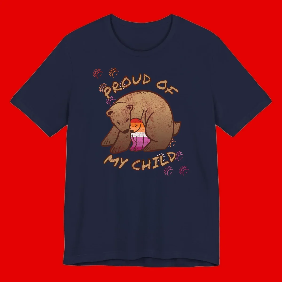 Brown bear proudly holding a sushi roll with pride flag stripes, surrounded by sparkles and text reading 'PROUD AS MY SUSHI'