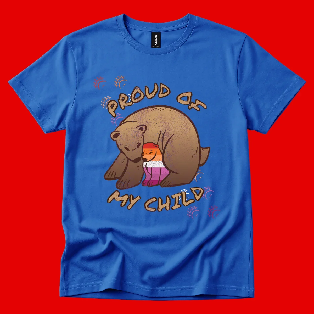 Brown bear proudly holding a sushi roll with pride flag stripes, surrounded by sparkles and text reading 'PROUD AS MY SUSHI'