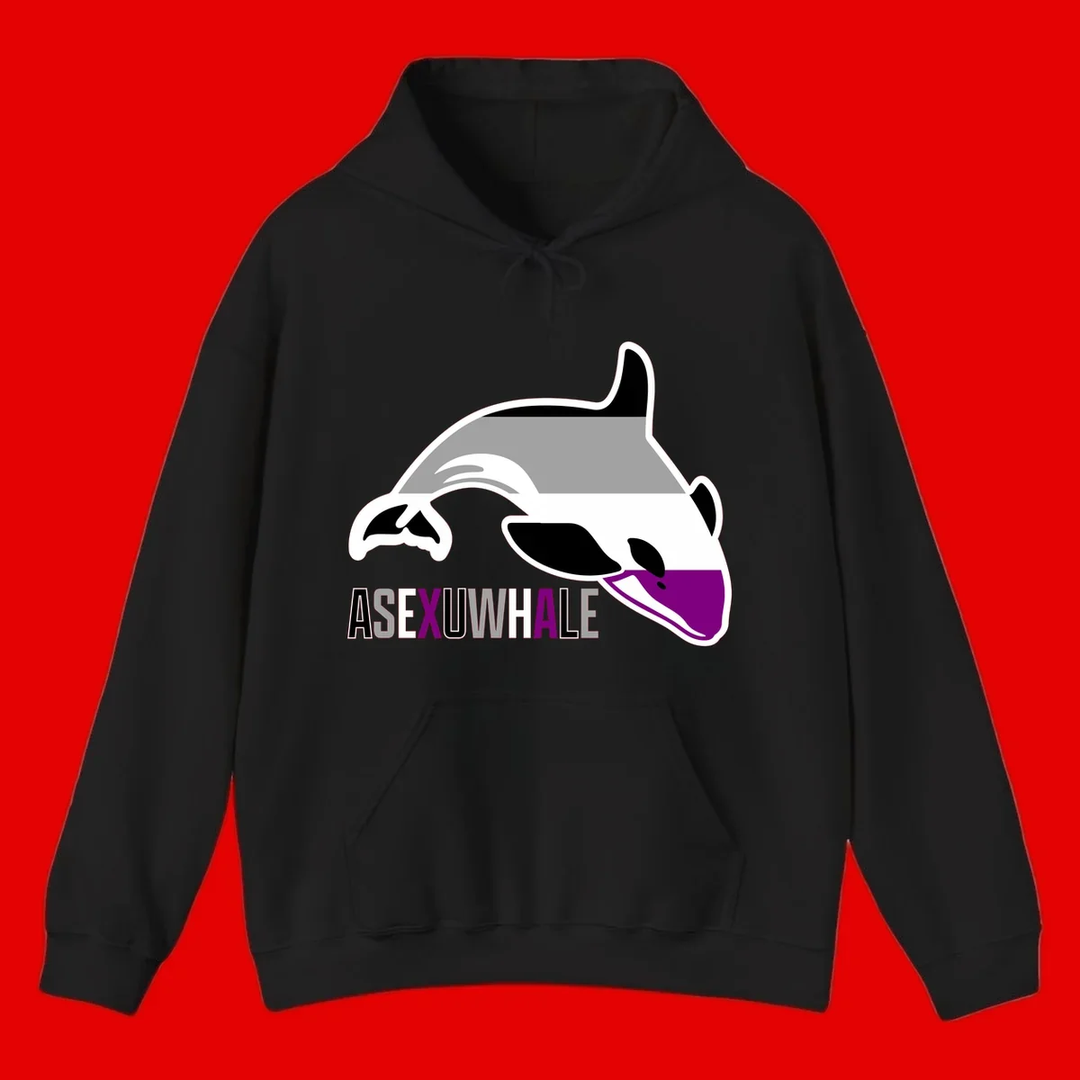 Stylized orca whale with purple accent and water splash, text reads 'ASEXUAL WHALE' in bold letters