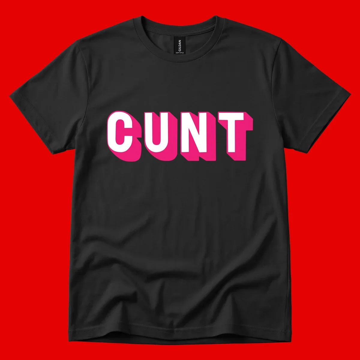Bold white sans-serif text spelling 'SUNT' with magenta 3D beveled shadow effect on gray background