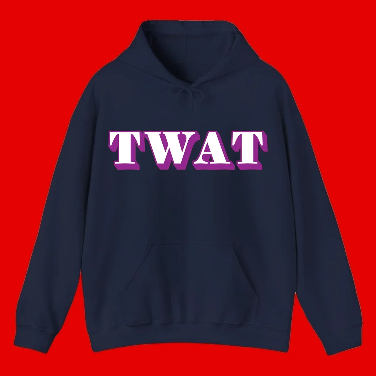 Bold purple TWAT typography design with geometric lettering and white fill on gray background