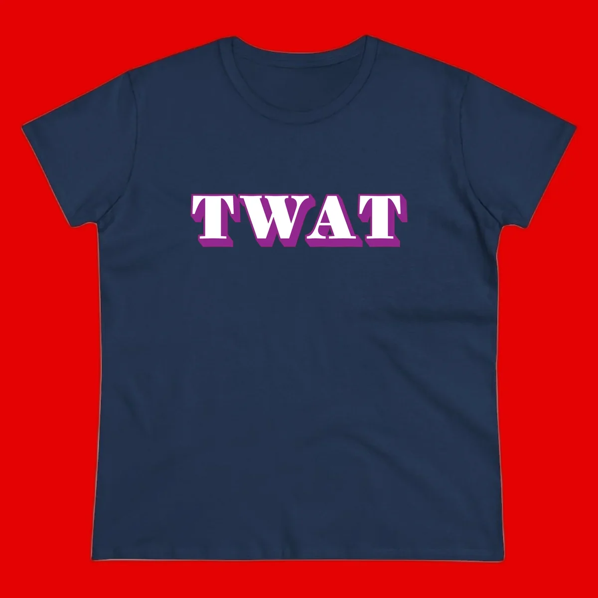 Bold purple TWAT typography design with geometric lettering and white fill on gray background