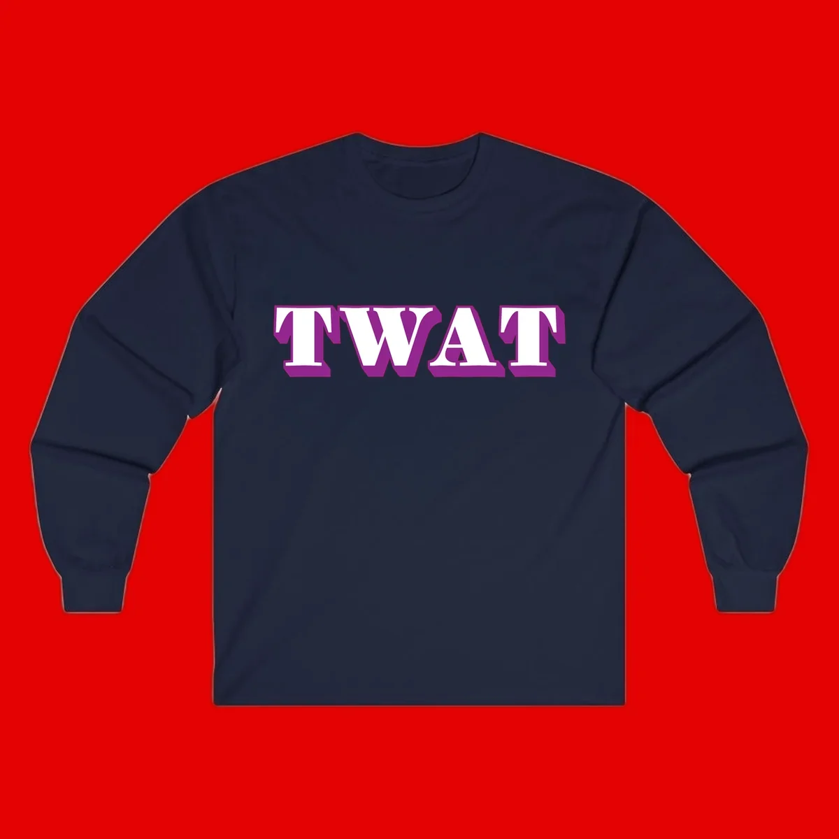 Bold purple TWAT typography design with geometric lettering and white fill on gray background