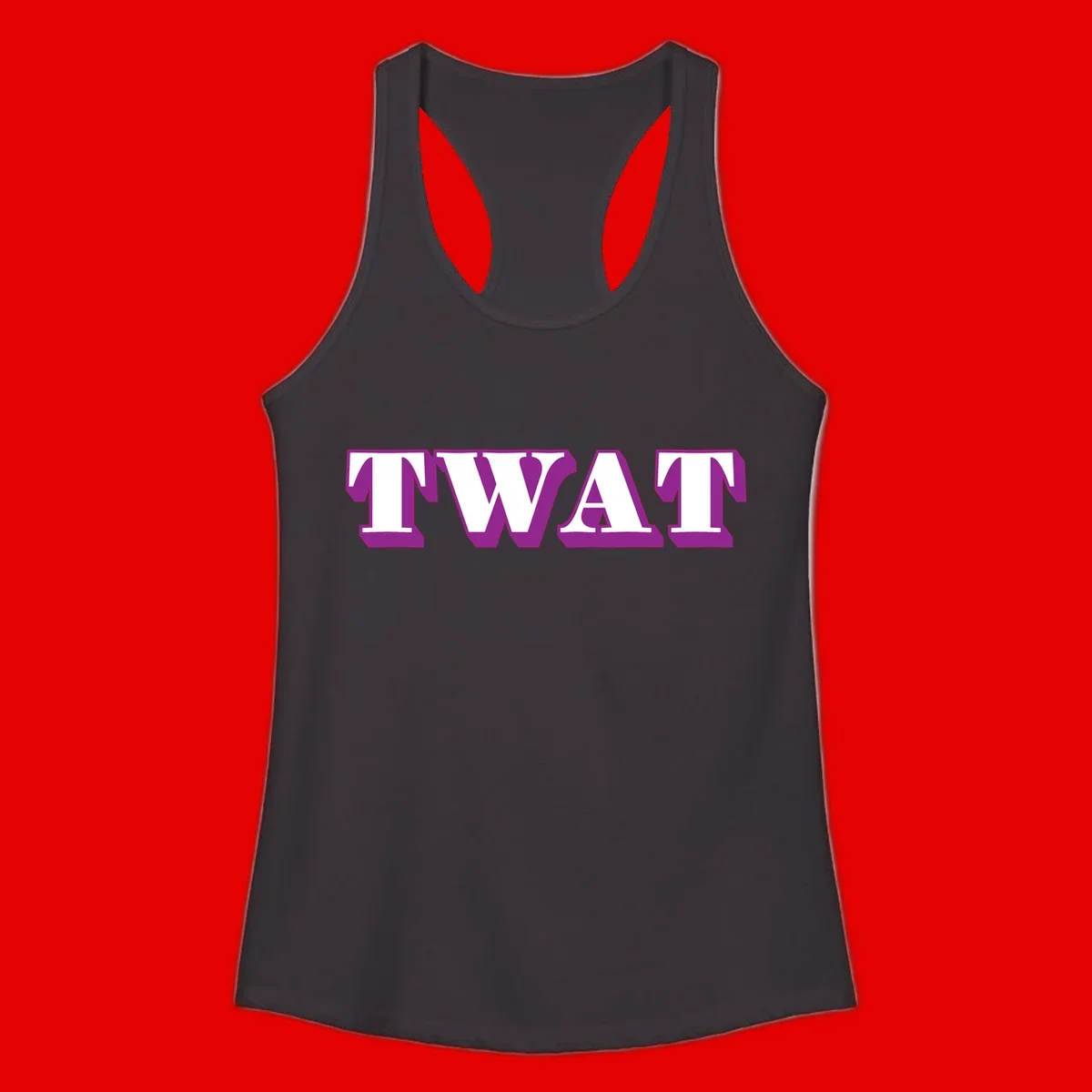 Bold purple TWAT typography design with geometric lettering and white fill on gray background