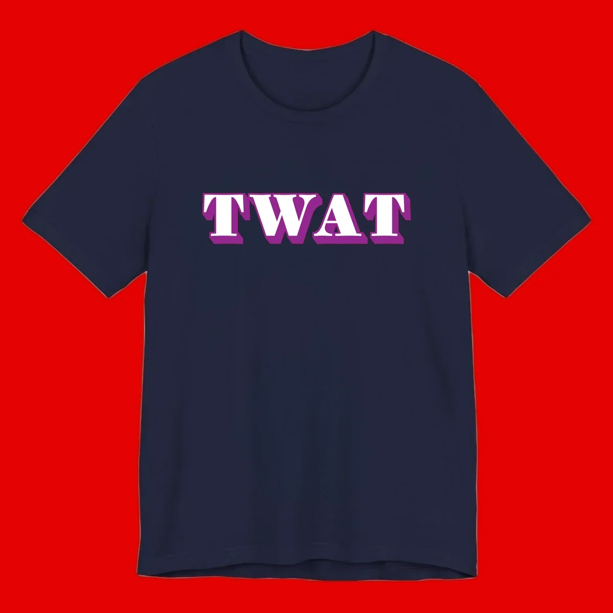 Bold purple TWAT typography design with geometric lettering and white fill on gray background