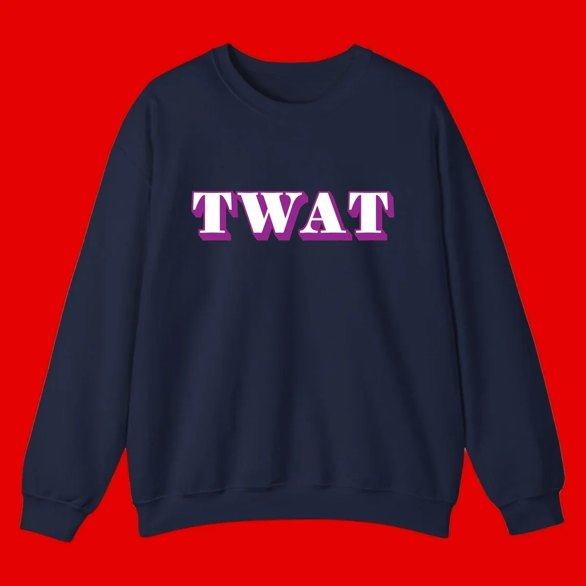 Bold purple TWAT typography design with geometric lettering and white fill on gray background