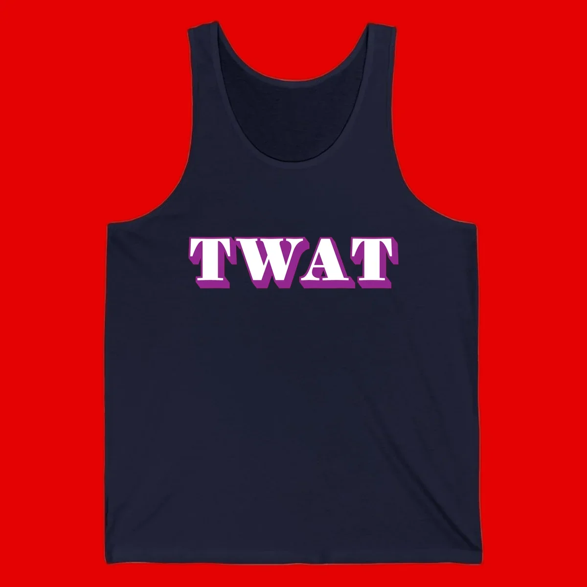 Bold purple TWAT typography design with geometric lettering and white fill on gray background