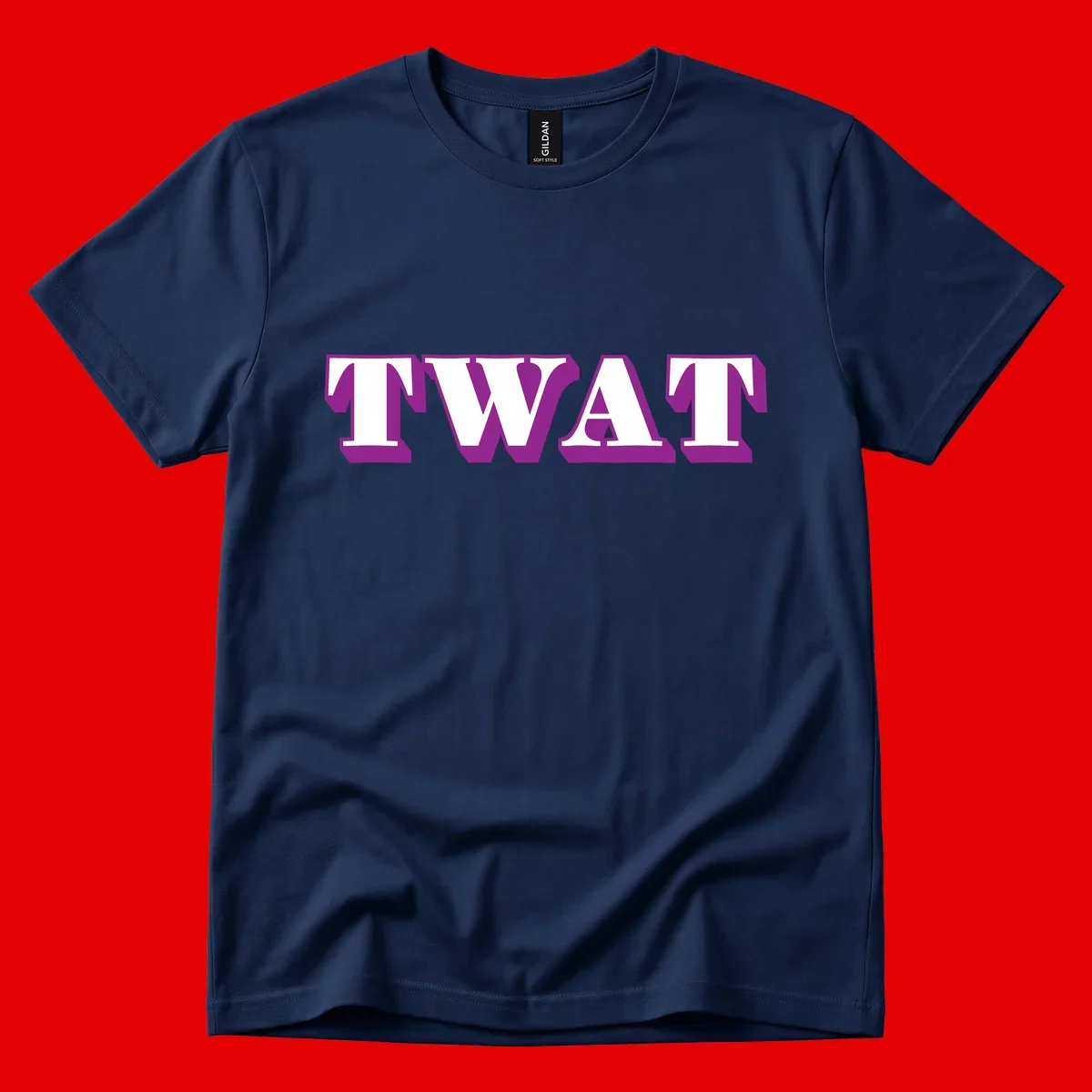 Bold purple TWAT typography design with geometric lettering and white fill on gray background