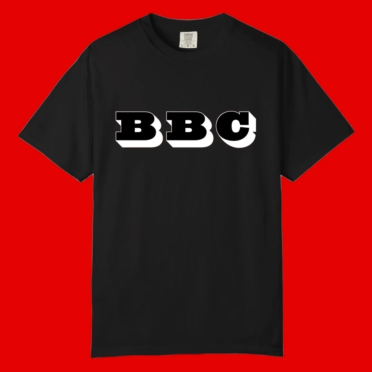 BBC bold typography design featuring three large geometric letters in black with white dimensional elements on gray background