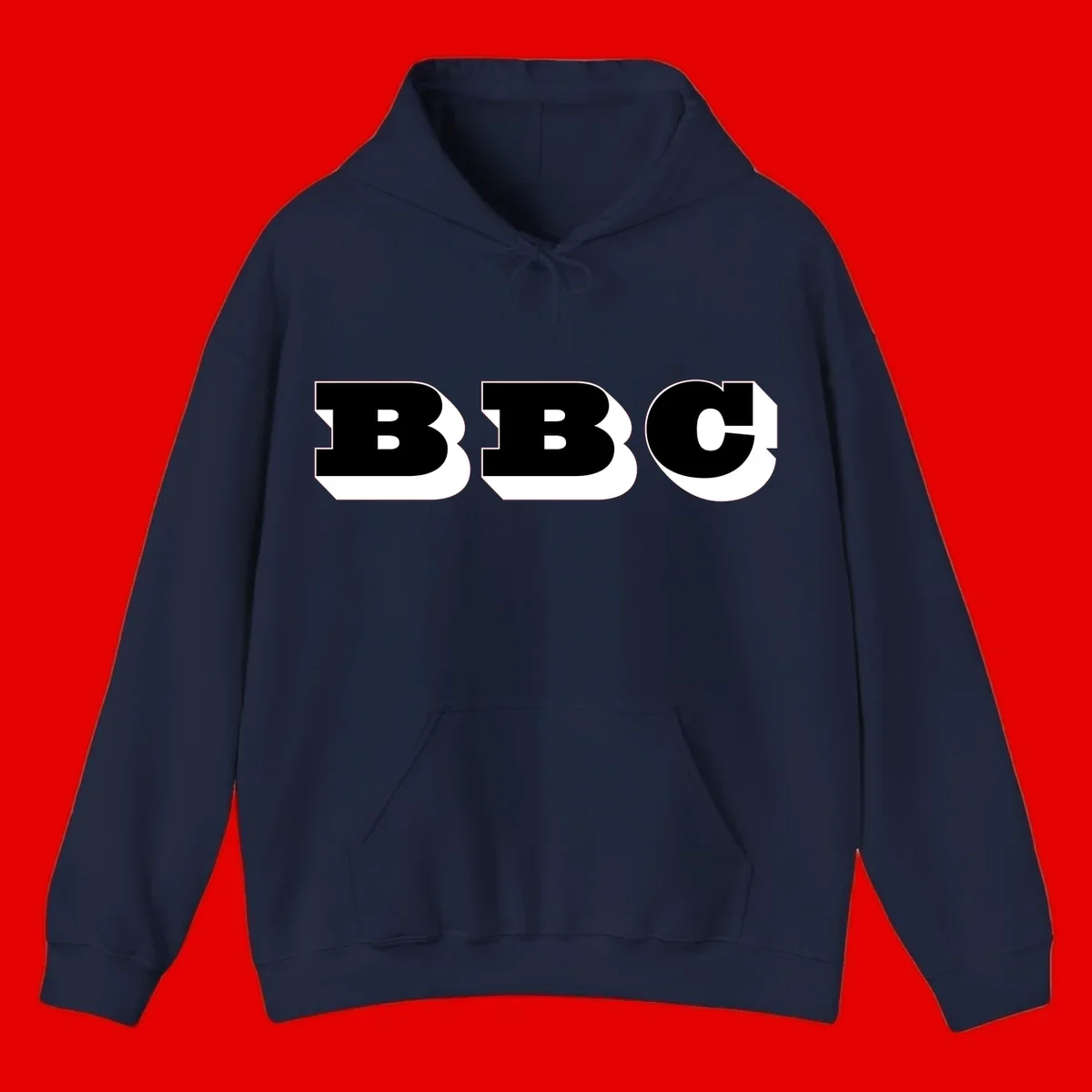BBC bold typography design featuring three large geometric letters in black with white dimensional elements on gray background