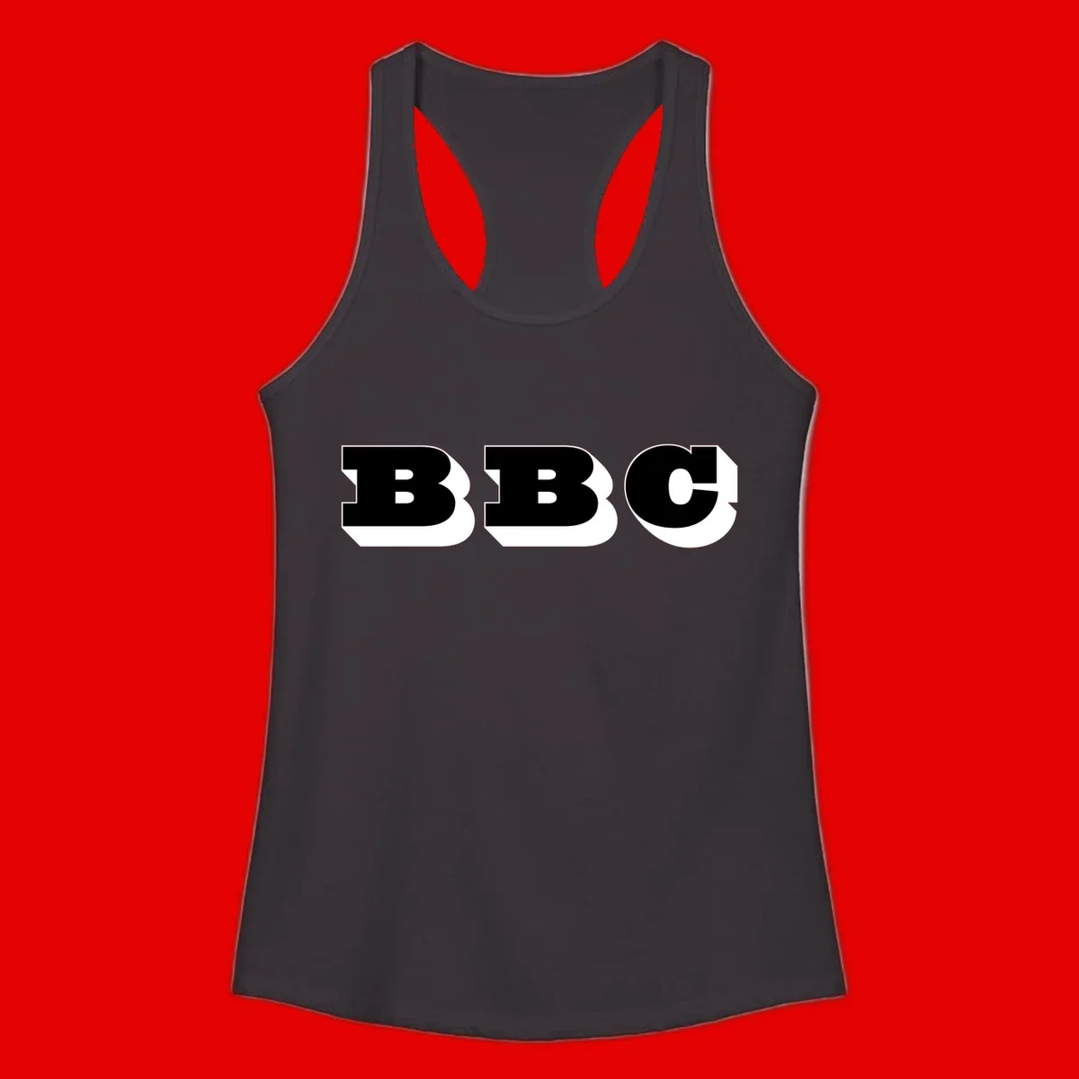 BBC bold typography design featuring three large geometric letters in black with white dimensional elements on gray background