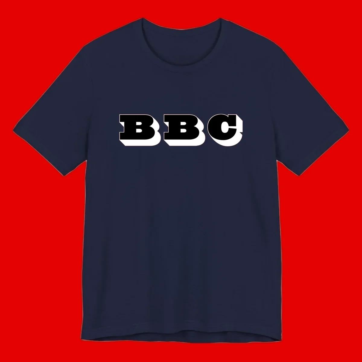 BBC bold typography design featuring three large geometric letters in black with white dimensional elements on gray background