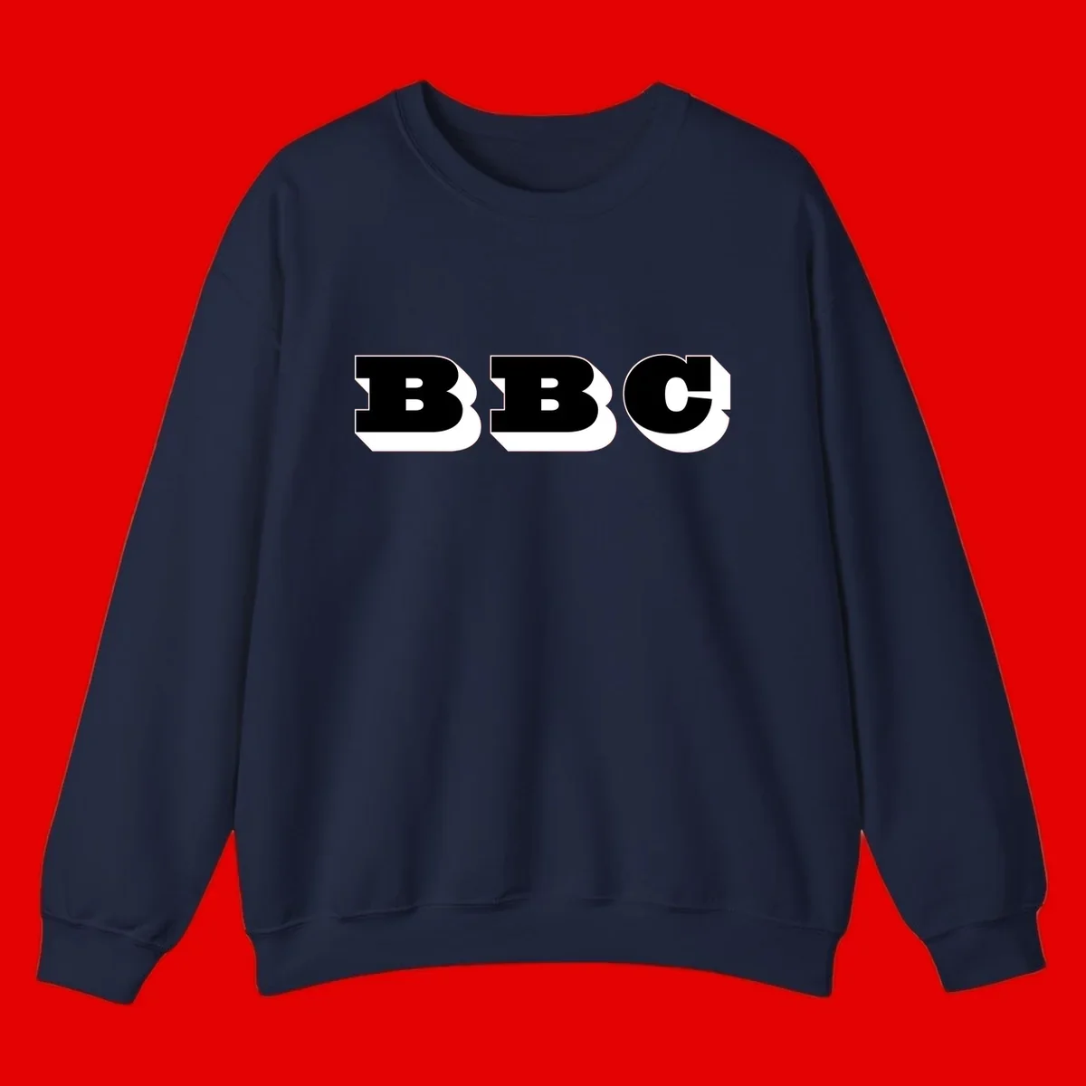BBC bold typography design featuring three large geometric letters in black with white dimensional elements on gray background