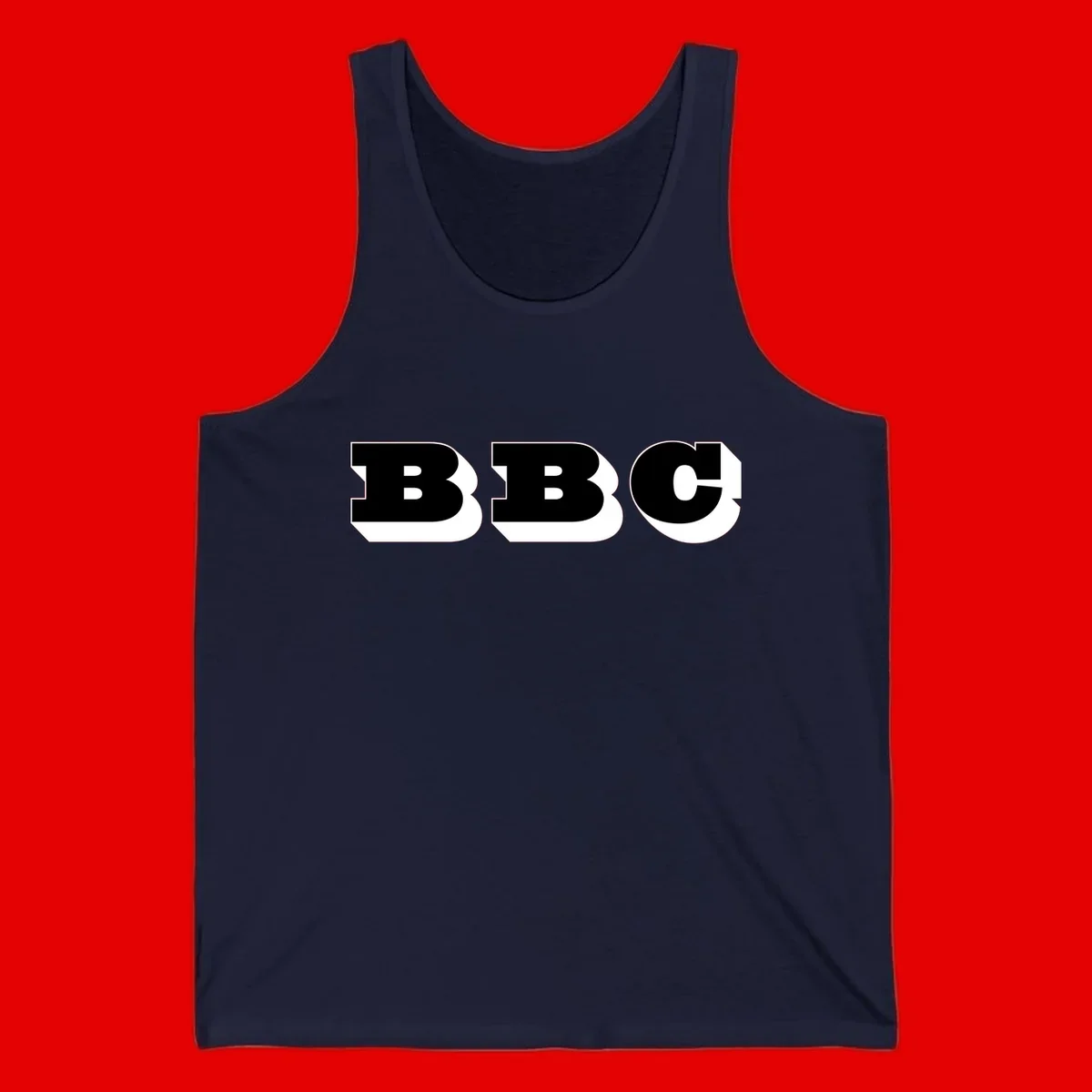 BBC bold typography design featuring three large geometric letters in black with white dimensional elements on gray background