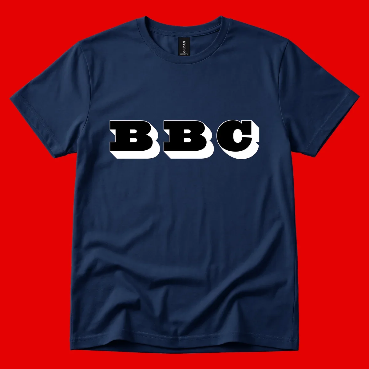 BBC bold typography design featuring three large geometric letters in black with white dimensional elements on gray background