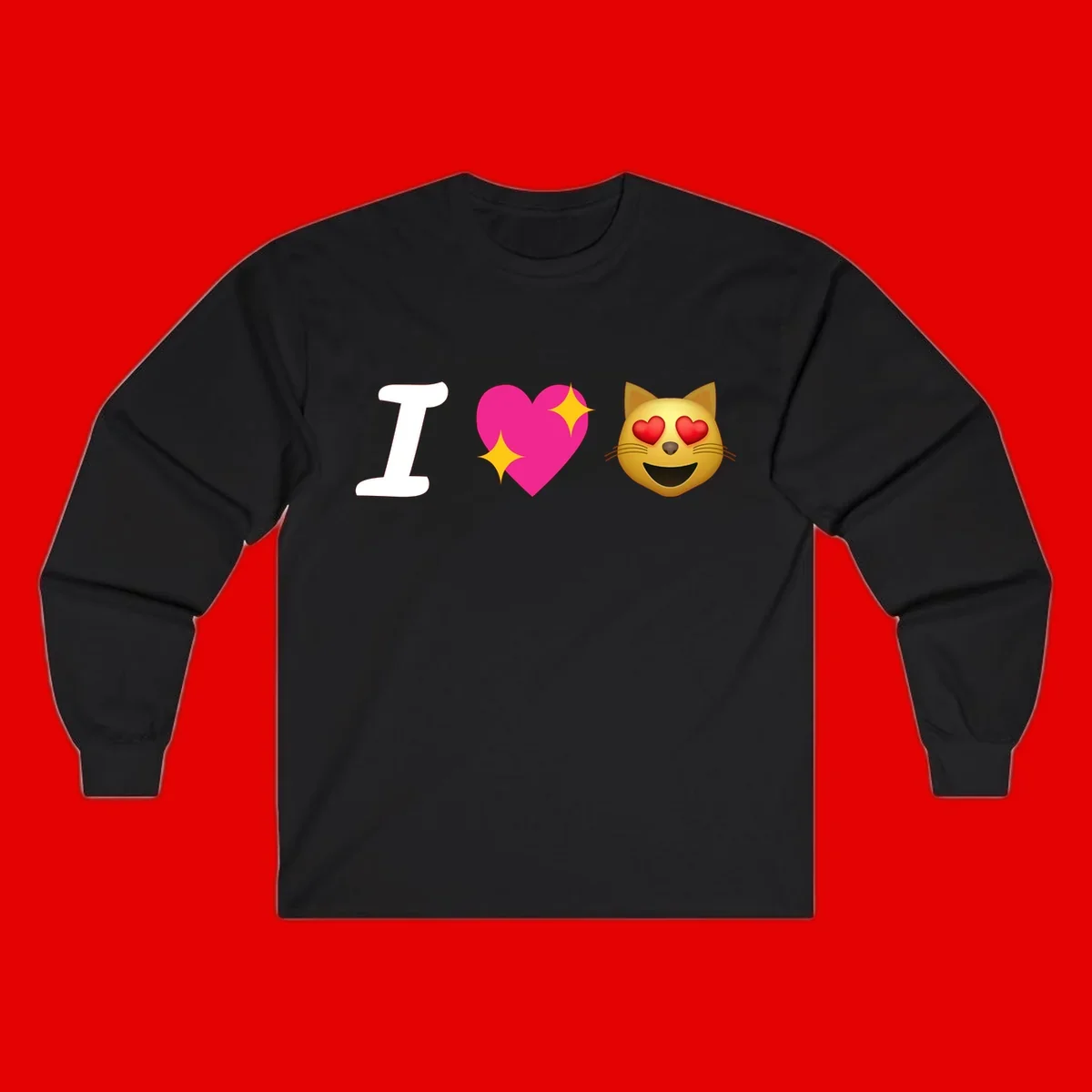 I love cats design with letter I, pink heart with sparkles, and smiling cat face with red heart eyes