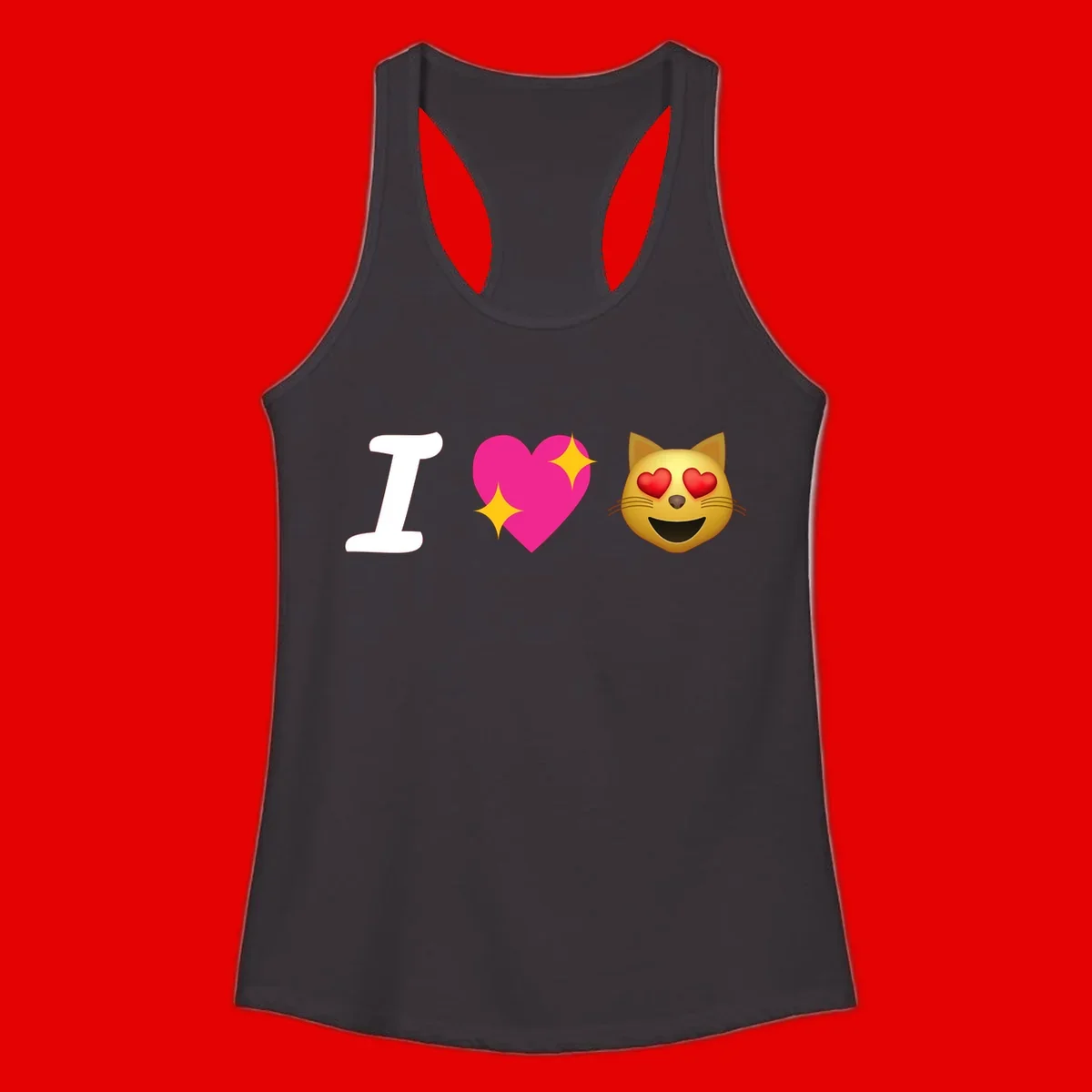I love cats design with letter I, pink heart with sparkles, and smiling cat face with red heart eyes