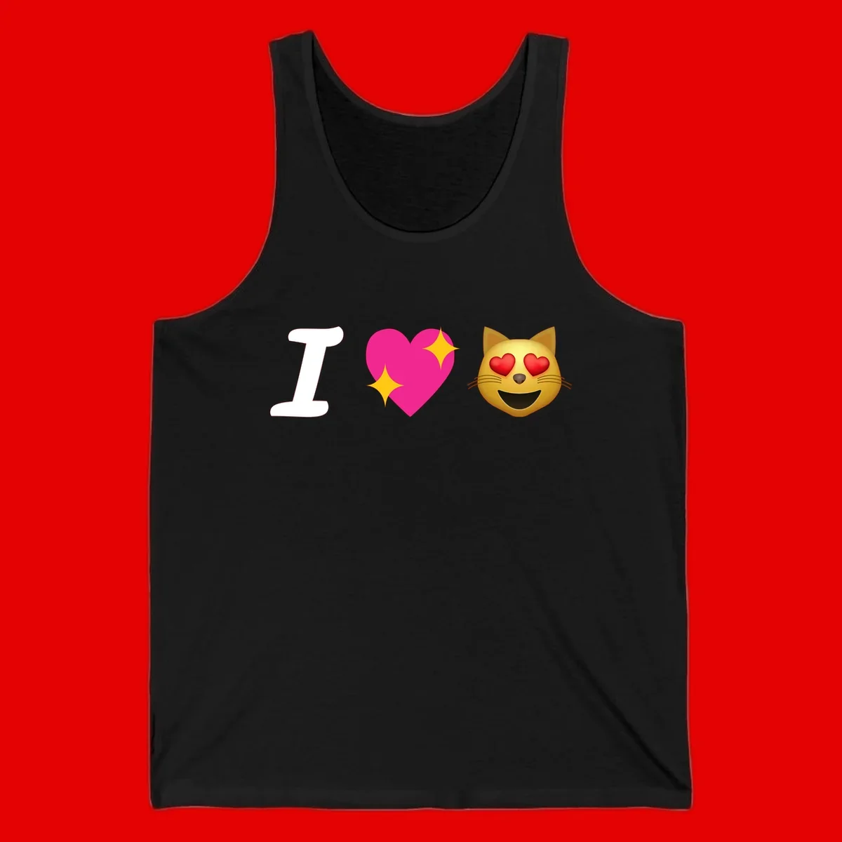 I love cats design with letter I, pink heart with sparkles, and smiling cat face with red heart eyes