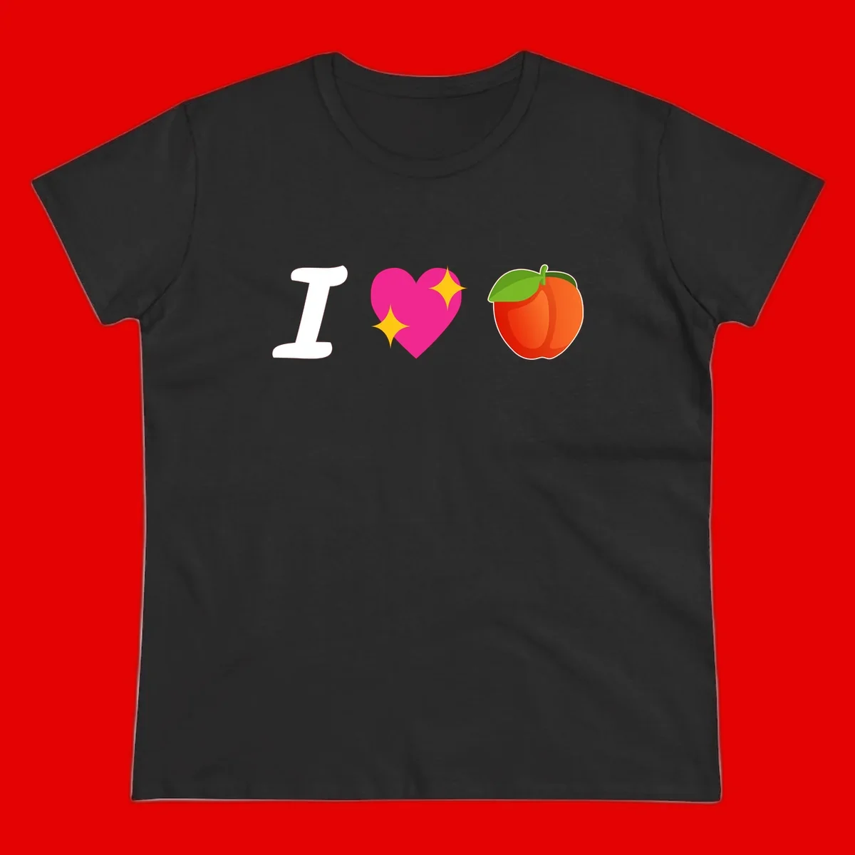 I love apples rebus design with large white I, magenta heart with yellow sparkles, and red apple with green leaf