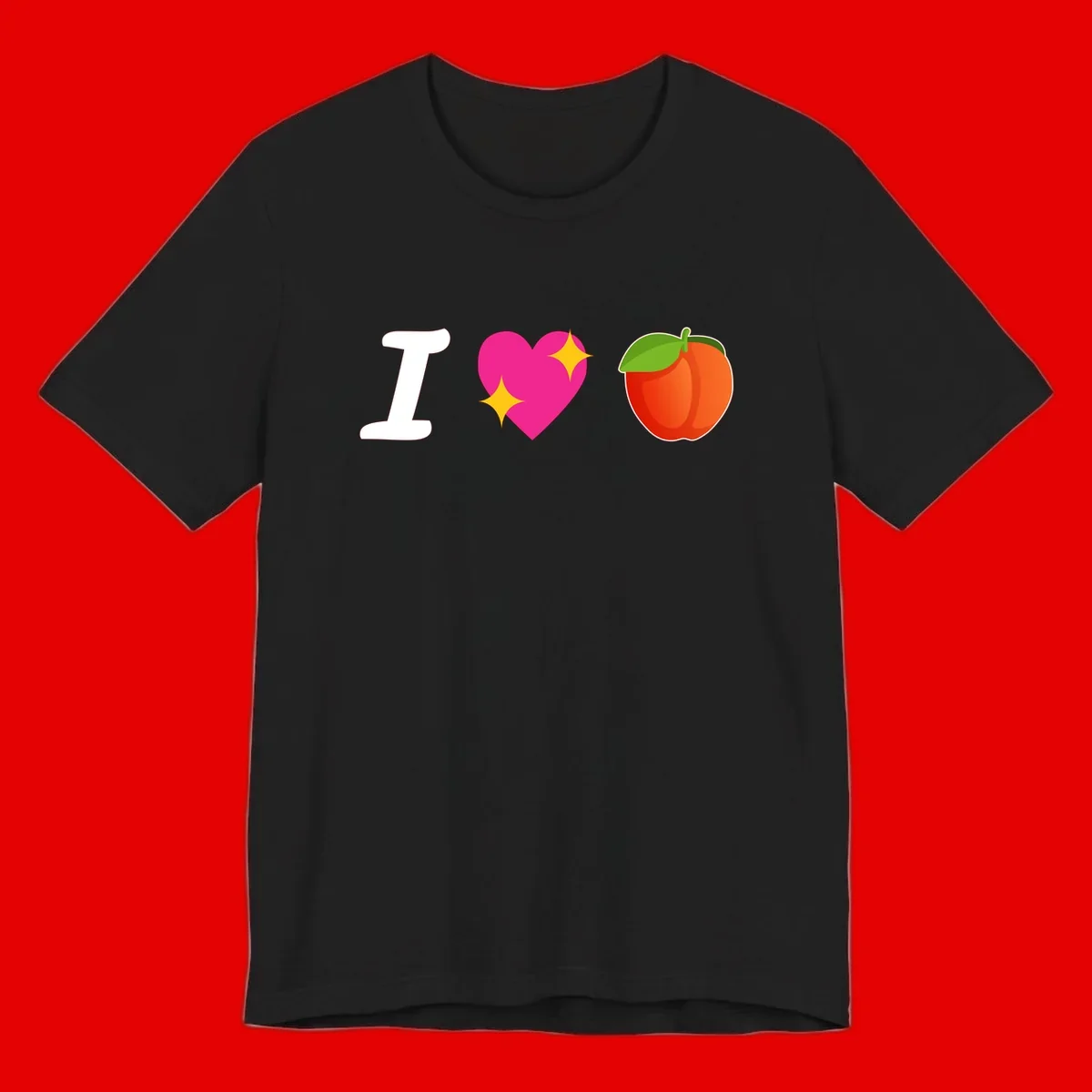 I love apples rebus design with large white I, magenta heart with yellow sparkles, and red apple with green leaf