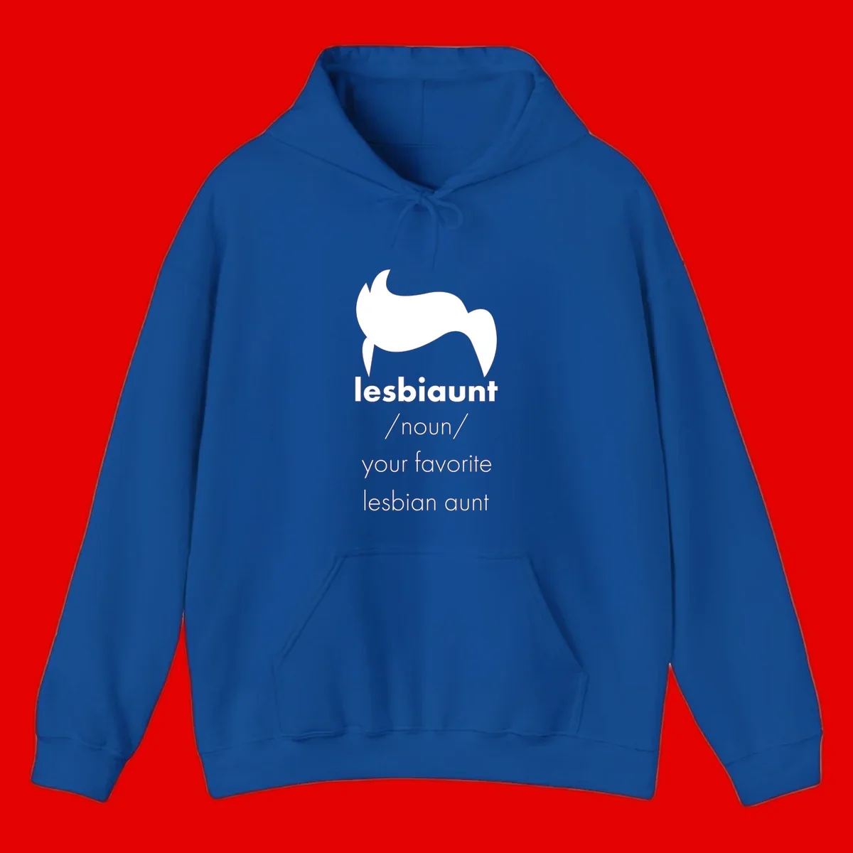 Lesbiaunt design featuring stylized hair silhouette with definition text celebrating lesbian aunts
