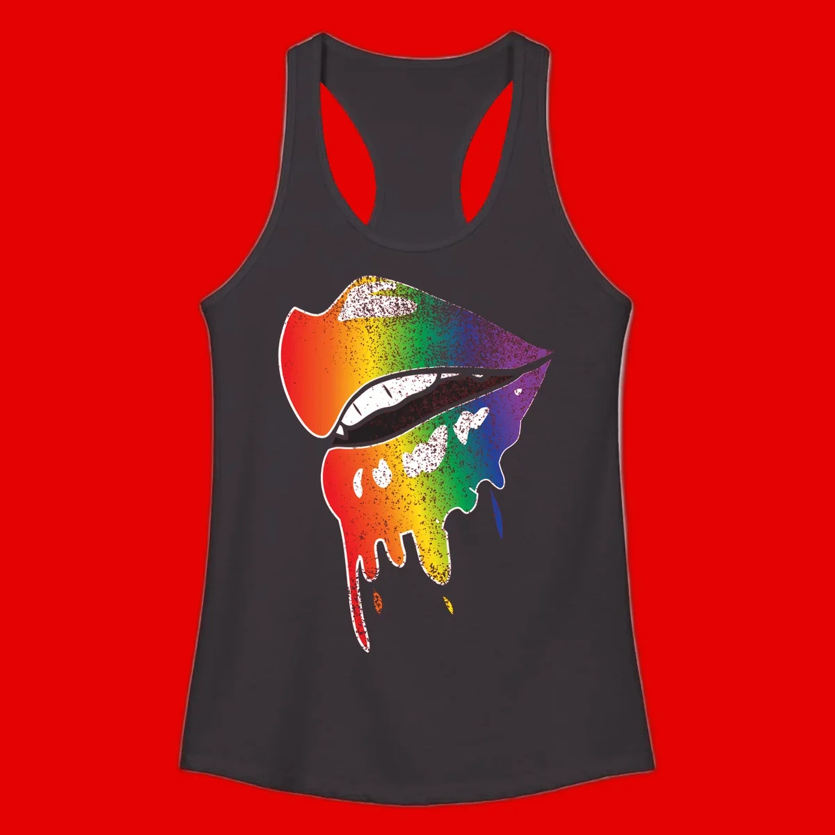 Rainbow-fish-pride-art illustration featuring a colorful fish head with open mouth in full spectrum gradient colors from red to purple with white details