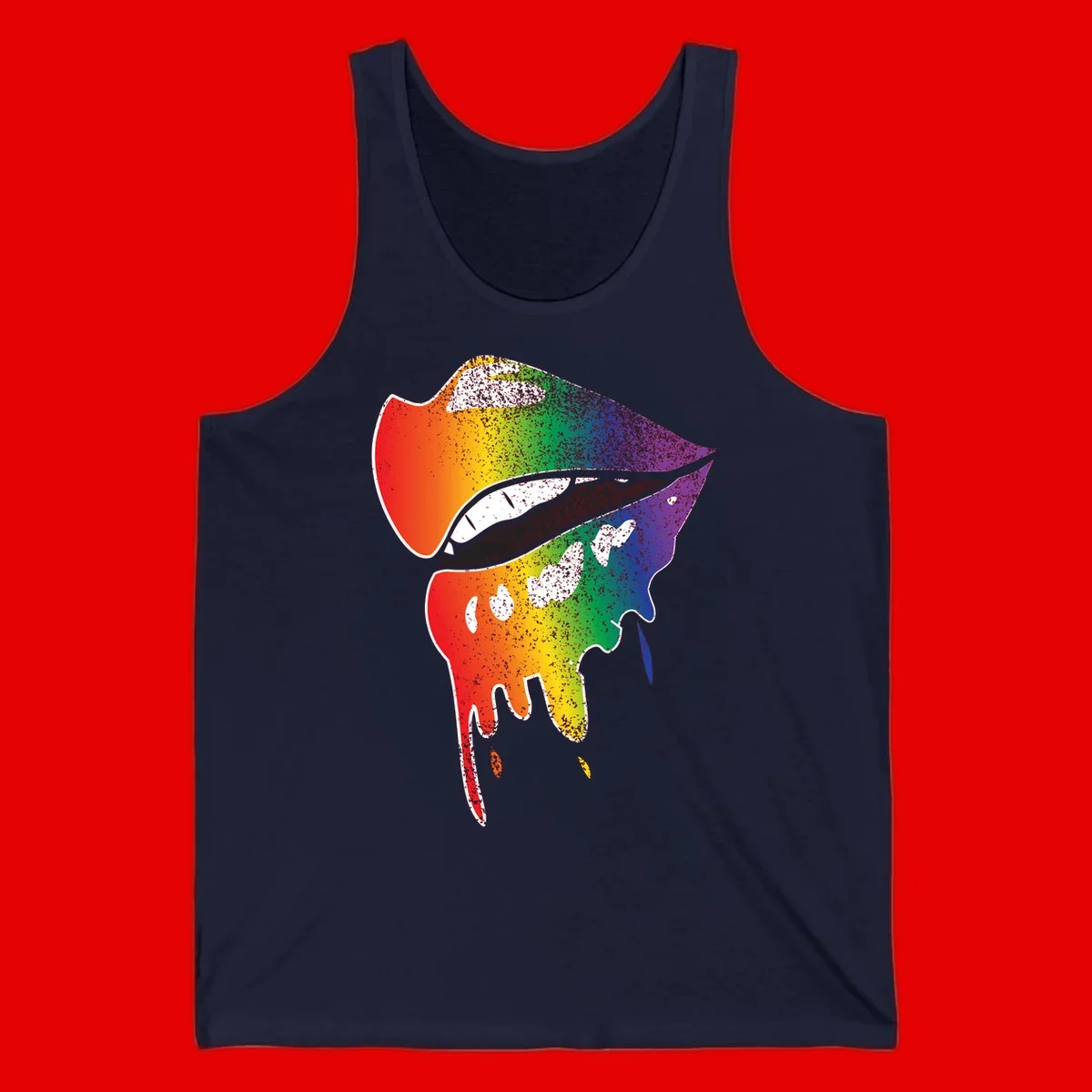 Rainbow-fish-pride-art illustration featuring a colorful fish head with open mouth in full spectrum gradient colors from red to purple with white details