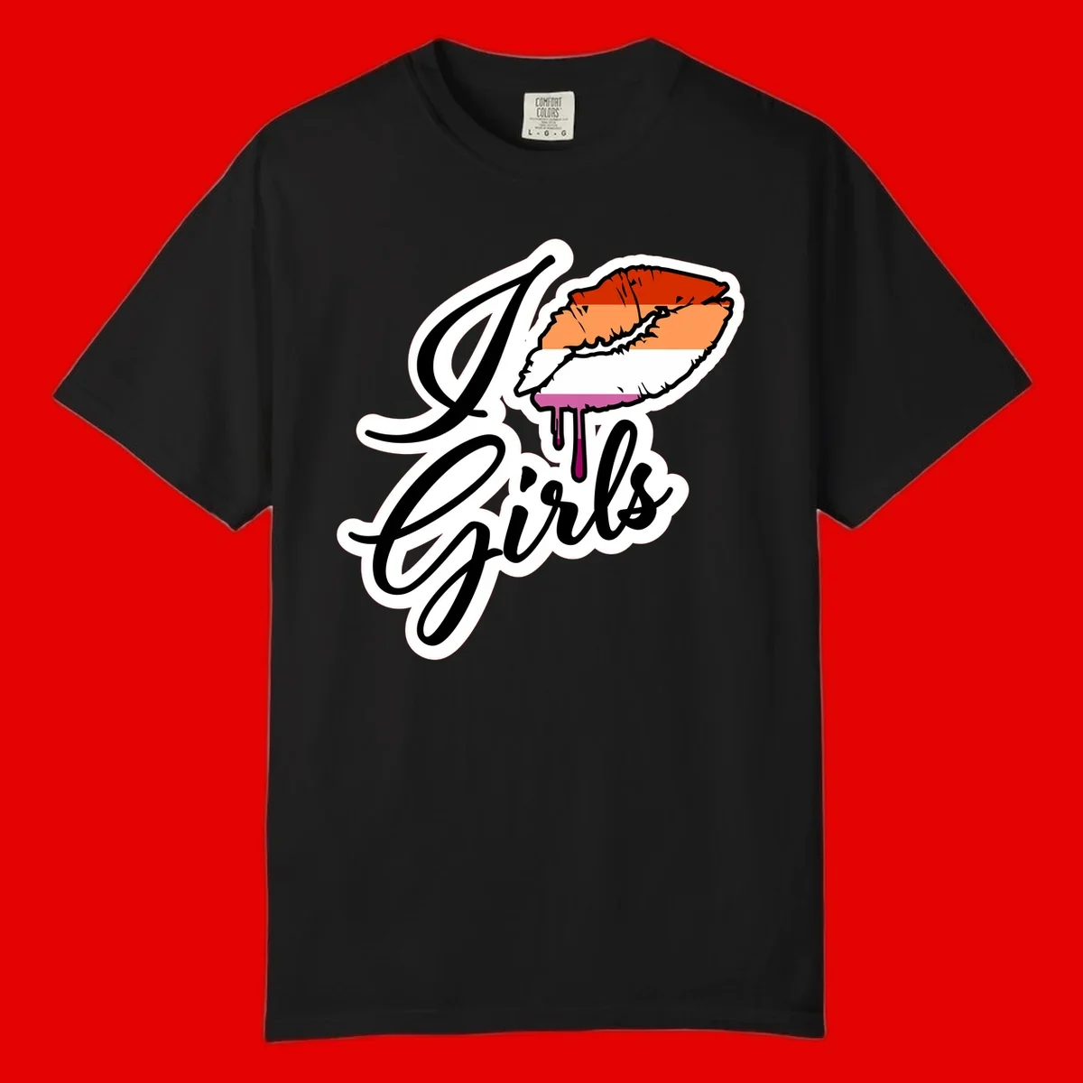 Illustrated girls trip lobster roll design with pride flag colors and flowing script lettering