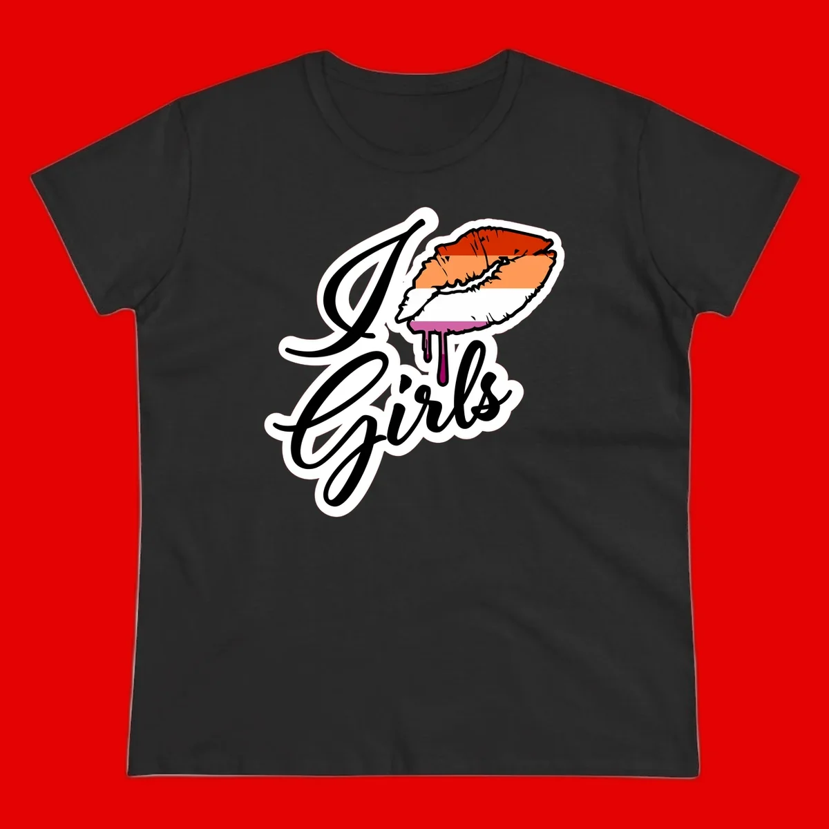 Illustrated girls trip lobster roll design with pride flag colors and flowing script lettering