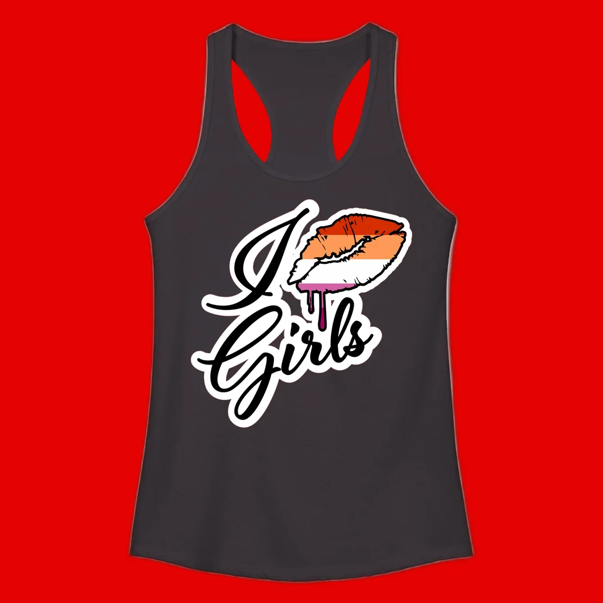 Illustrated girls trip lobster roll design with pride flag colors and flowing script lettering