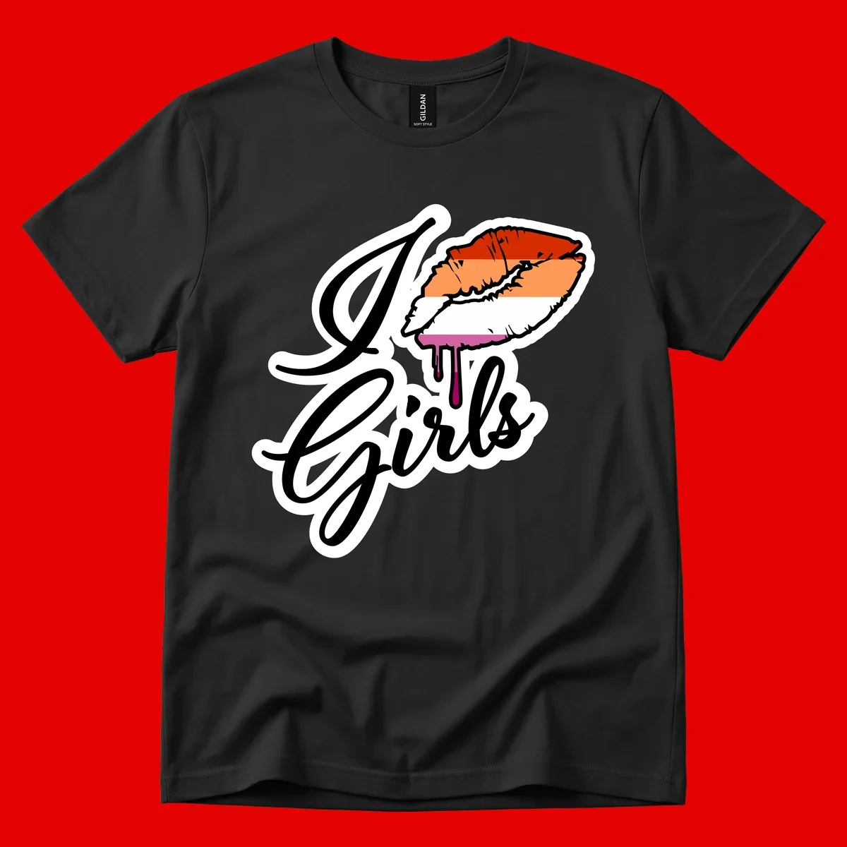 Illustrated girls trip lobster roll design with pride flag colors and flowing script lettering