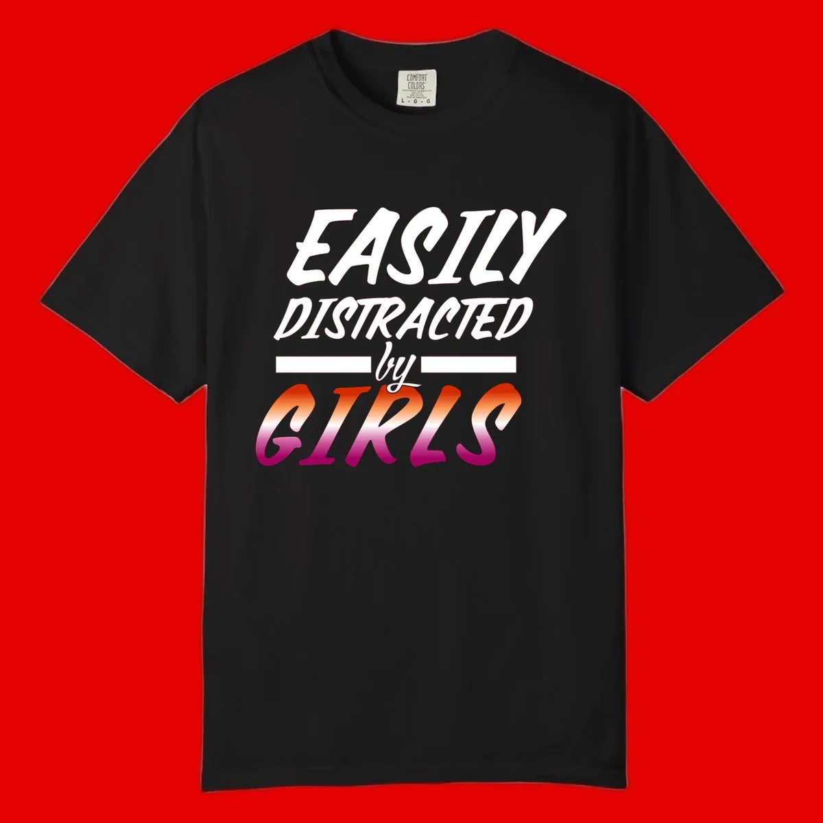 White and gradient red-to-pink text design reading 'Easily Distracted by GIKS' on gray background