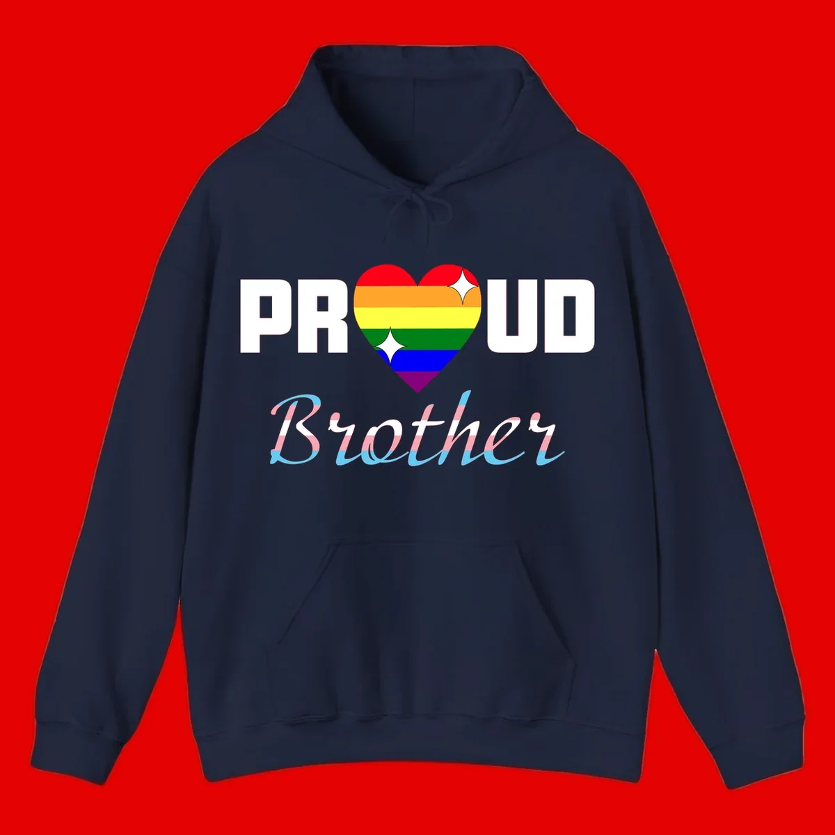 Proud Brother Pride design with rainbow-striped heart and colorful text celebrating LGBTQ+ pride and family support
