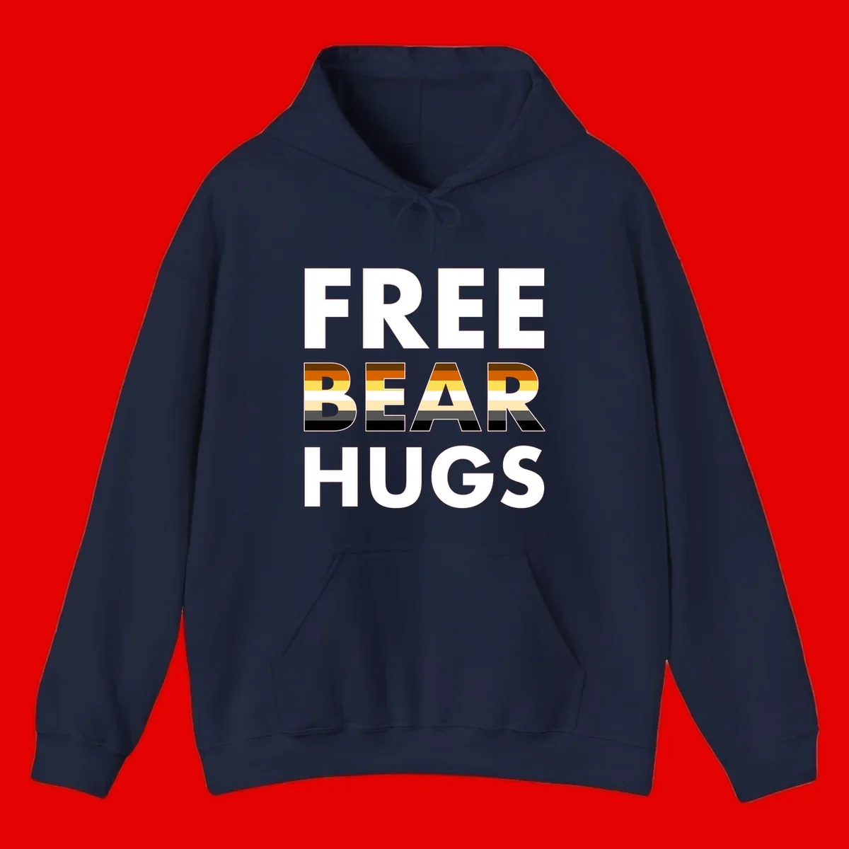 Free Bear Hugs design with bear flag stripes in brown, orange, yellow, tan and black colors featuring pride triangle symbol