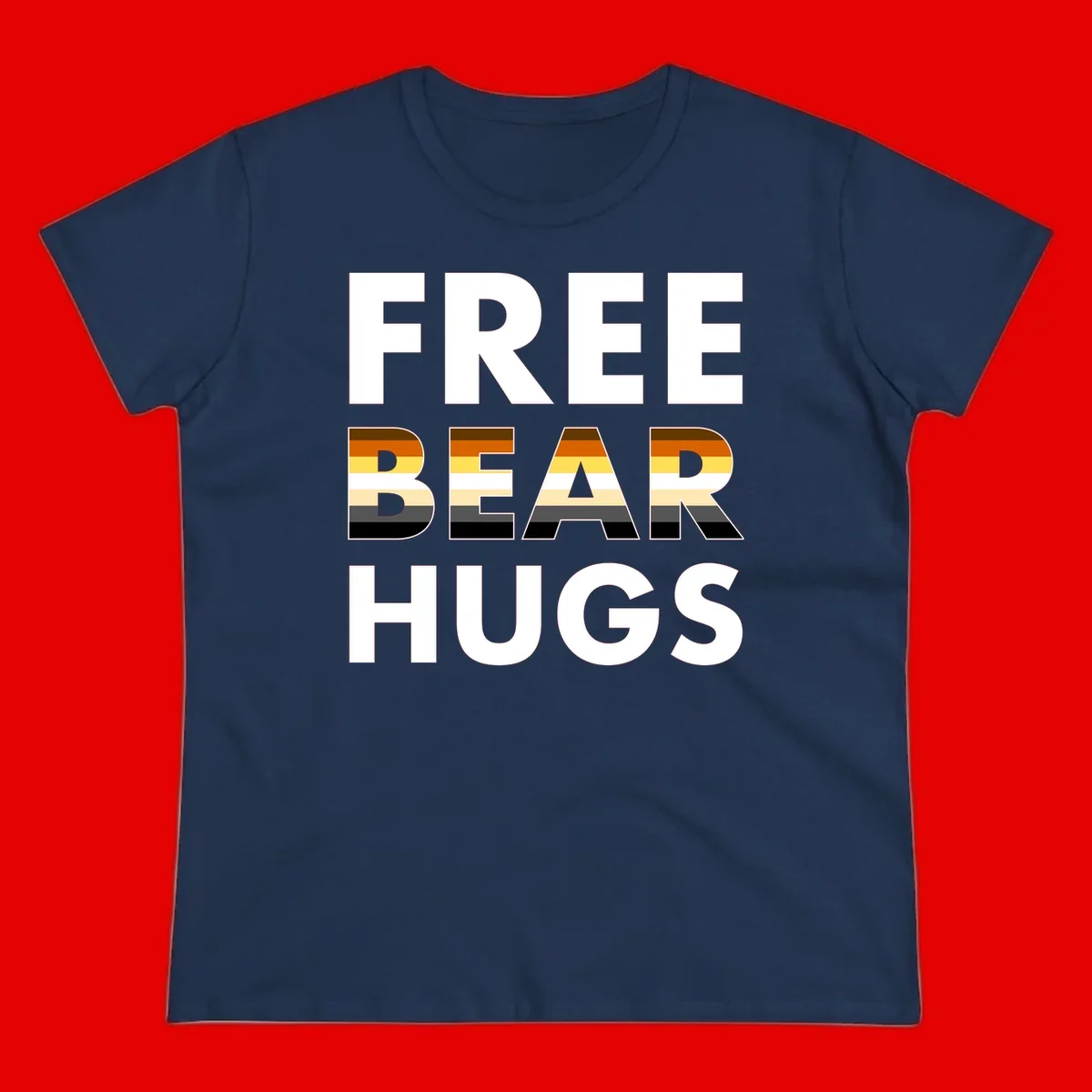 Free Bear Hugs design with bear flag stripes in brown, orange, yellow, tan and black colors featuring pride triangle symbol