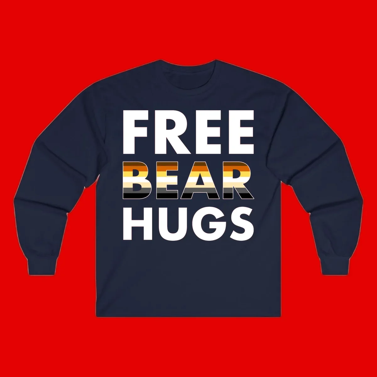 Free Bear Hugs design with bear flag stripes in brown, orange, yellow, tan and black colors featuring pride triangle symbol