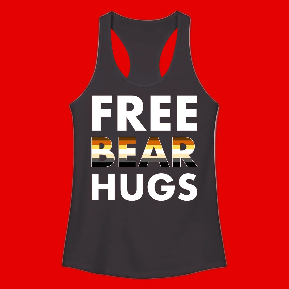 Free Bear Hugs design with bear flag stripes in brown, orange, yellow, tan and black colors featuring pride triangle symbol