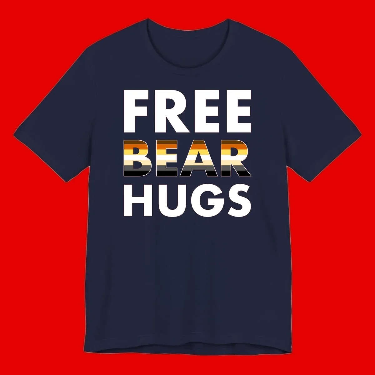 Free Bear Hugs design with bear flag stripes in brown, orange, yellow, tan and black colors featuring pride triangle symbol