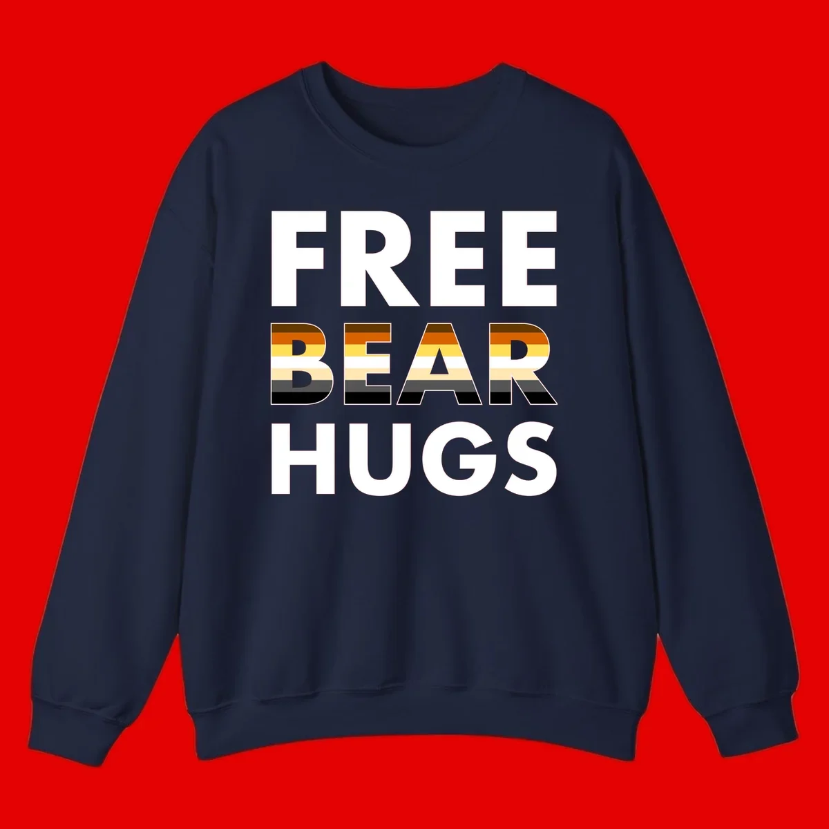 Free Bear Hugs design with bear flag stripes in brown, orange, yellow, tan and black colors featuring pride triangle symbol