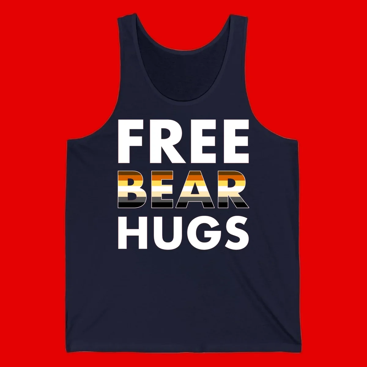 Free Bear Hugs design with bear flag stripes in brown, orange, yellow, tan and black colors featuring pride triangle symbol