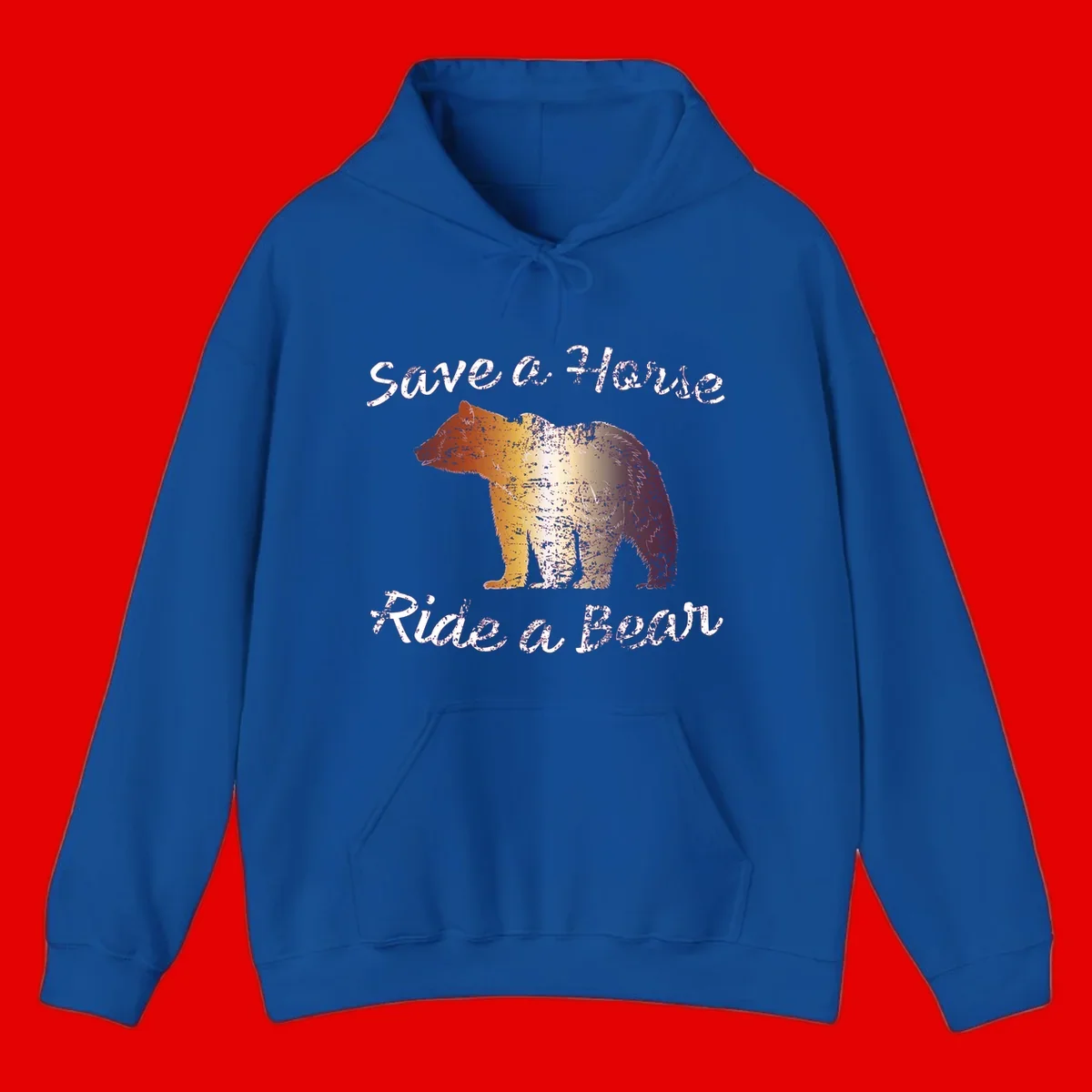 Distressed grunge bear illustration in orange and yellow with 'Save a Bear' text for wildlife conservation awareness