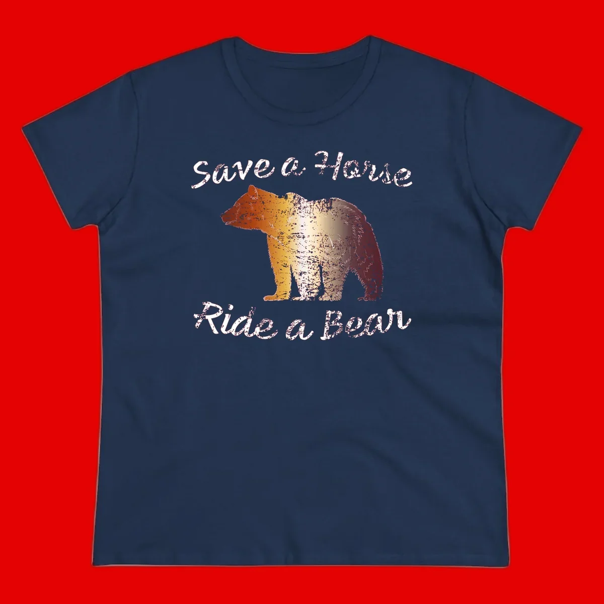 Distressed grunge bear illustration in orange and yellow with 'Save a Bear' text for wildlife conservation awareness