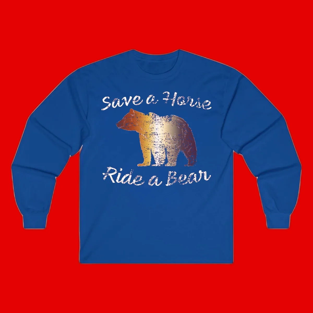 Distressed grunge bear illustration in orange and yellow with 'Save a Bear' text for wildlife conservation awareness