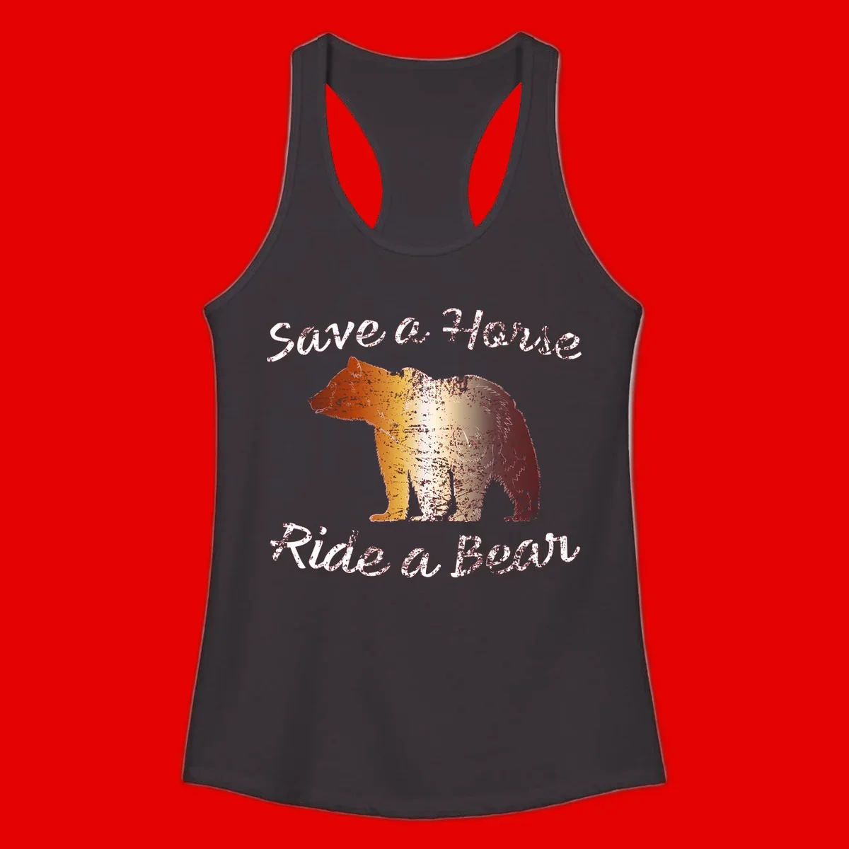Distressed grunge bear illustration in orange and yellow with 'Save a Bear' text for wildlife conservation awareness
